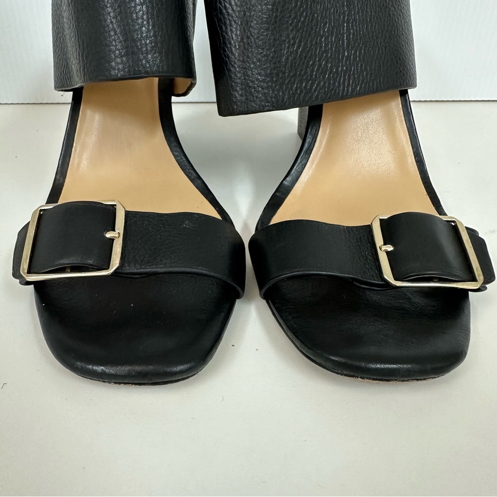 Ann Taylor Black Leather Wide Ankle Strap Buckle OpenToe Boho Heels 8.5M… - Picture 6 of 14
